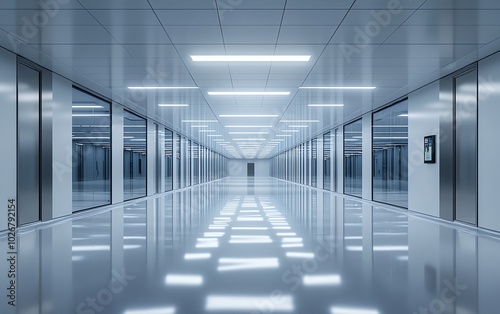 Precisionengineered semiconductor cleanroom interior with robotic automation, advanced particlefree technology, and highefficiency filtration systems photo