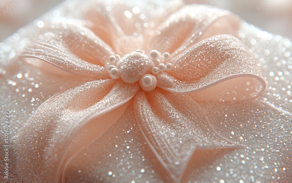 Closeup of a single pastel gift box with intricate details, showcasing a delicate bow and subtle shimmering accents against a soft background Closeup of a single pastel gift box with intricate details, showcasing a delicate bow and subtle shimmering accents against a soft background