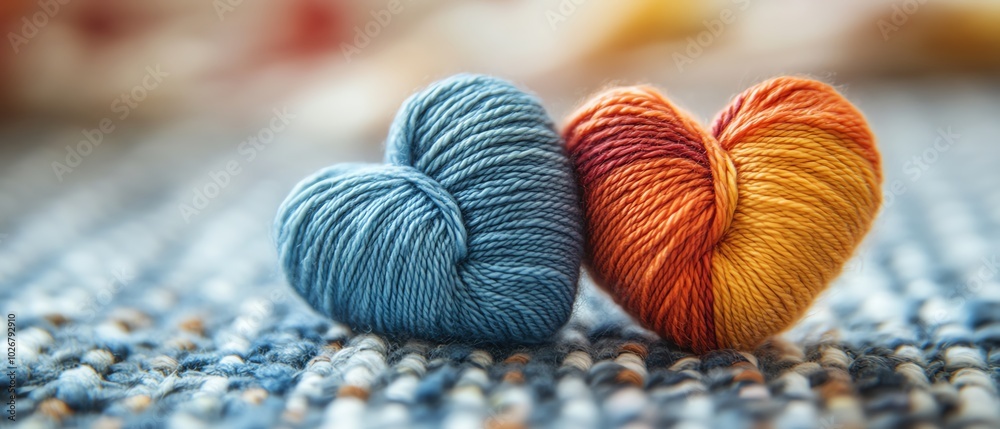 Delicate closeup of two intertwined yarn hearts on a tatami surface, showcasing their craftsmanship and vibrant hues Delicate closeup of two intertwined yarn hearts on a tatami surface, showcasing their craftsmanship and vibrant hues