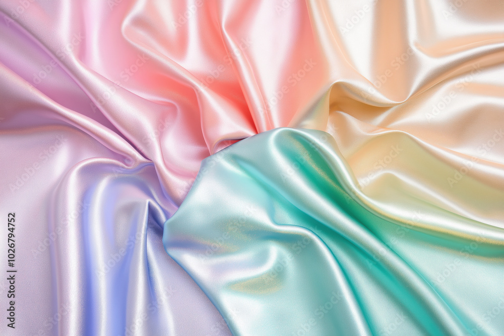 Fototapeta premium Soft satin fabric draping in pastel colors showcasing smooth textures and gentle folds