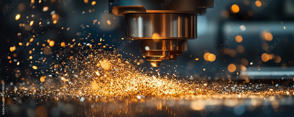 Freezeframe of metal shavings swirling around during a machining operation, taken with highspeed photography, revealing their dynamic forms and glimmering surfaces Freezeframe of metal shavings swirling around during a machining operation, taken with highspeed photography, revealing their dynamic forms and glimmering surfaces