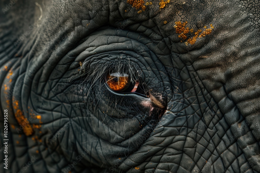 This close perspective captures the remarkable texture of an elephant's skin around its eye and the intensity of its gaze. Generative AI This close perspective captures the remarkable texture of an elephant's skin around its eye and the intensity of its gaze. Generative AI