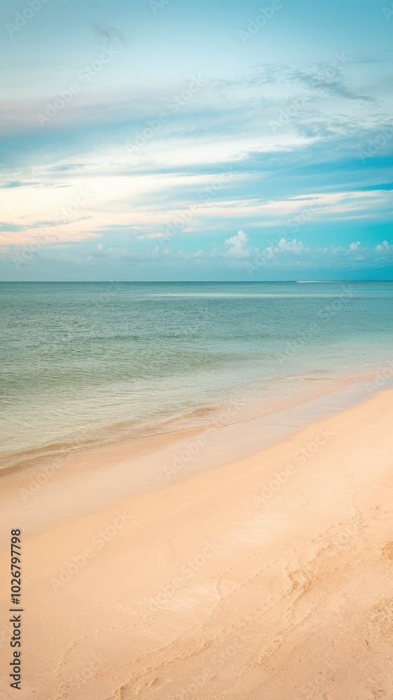 Obraz premium A Tranquil Beach at Dusk With Gentle Waves Lapping Against Soft Sand and Painted Skies in Serene Hues. Generative AI