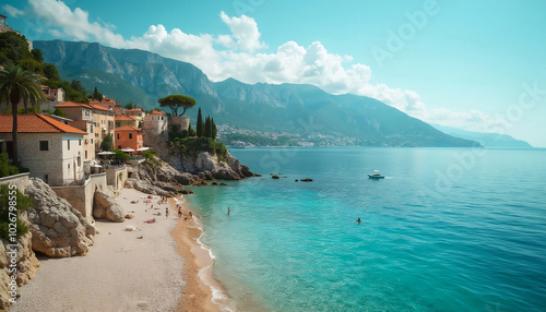 View of the Makarska beach in Croatia during a summer day