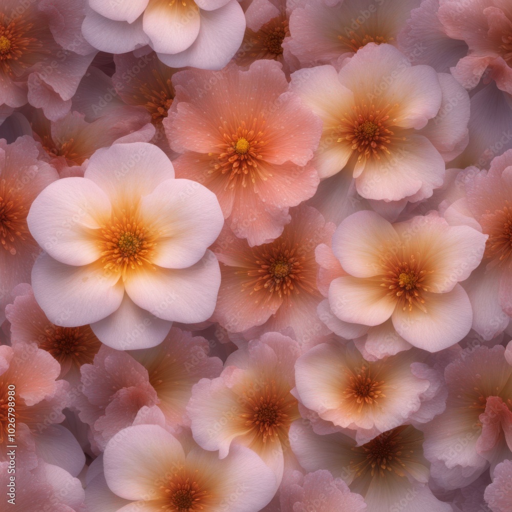 a bunch of pink flowers with orange centers