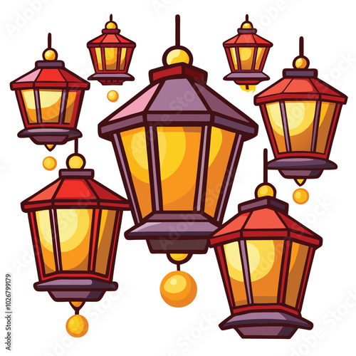 Floating lantern vector illustration isolated on a white background