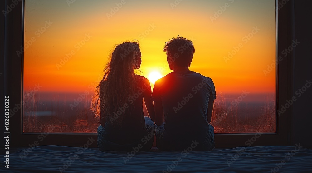 Silhouette of Two People Watching Sunrise Silhouette of Two People Watching Sunrise
