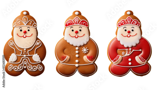 Traditional Christmas Gingerbread Cookies - Isolated on PNG Background