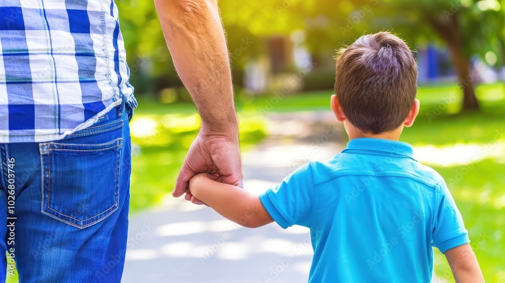 Naklejka premium Father and Son Holding Hands on a Walk