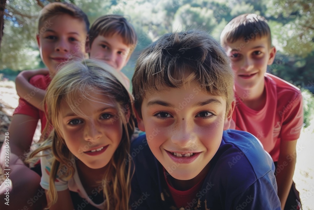 Portrait of happy group of children looking at camera and smiling. Portrait of happy group of children looking at camera and smiling.