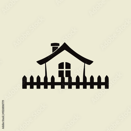 simple roof and fence logo design
