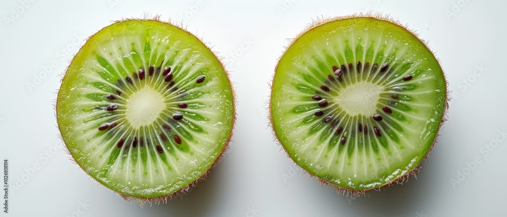 Fototapeta premium Fresh Kiwi Fruit Halved on White Background