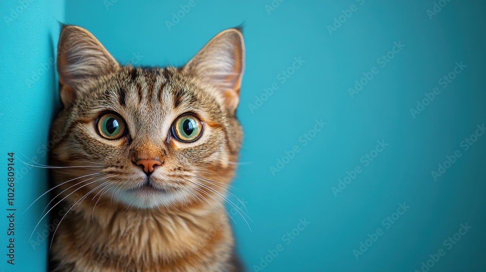 Photo of a Playful, Cute Cat Peeking from Behind the Edge Against a Blue Background with Copy Space
Photo of a Playful, Cute Cat Peeking from Behind the Edge Against a Blue Background with Copy Space