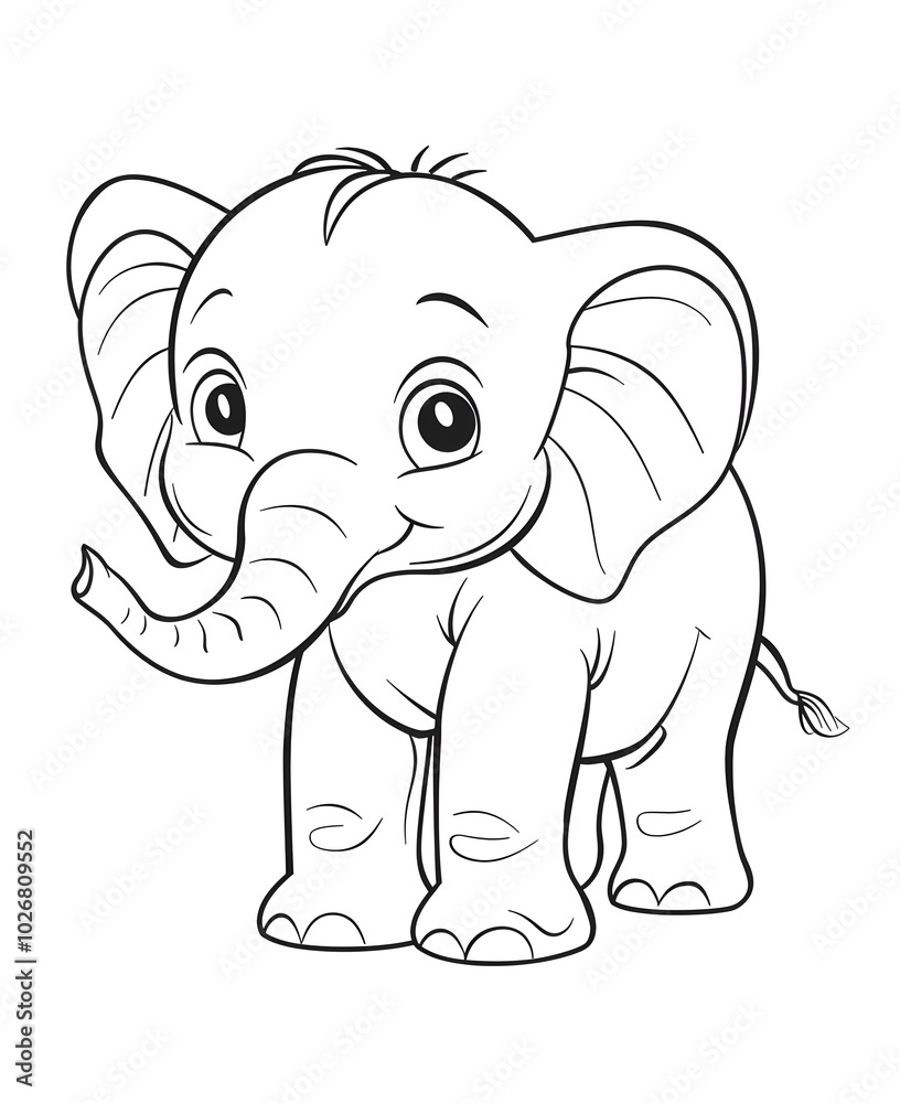 Naklejka premium Adorable Elephant Coloring Page for Kids' Fun Activities