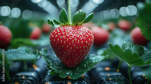 a strawberry surrounded by a digital network symbolizing the integration of natural elements with advanced technology in the new llm model codenamed strawberry photo