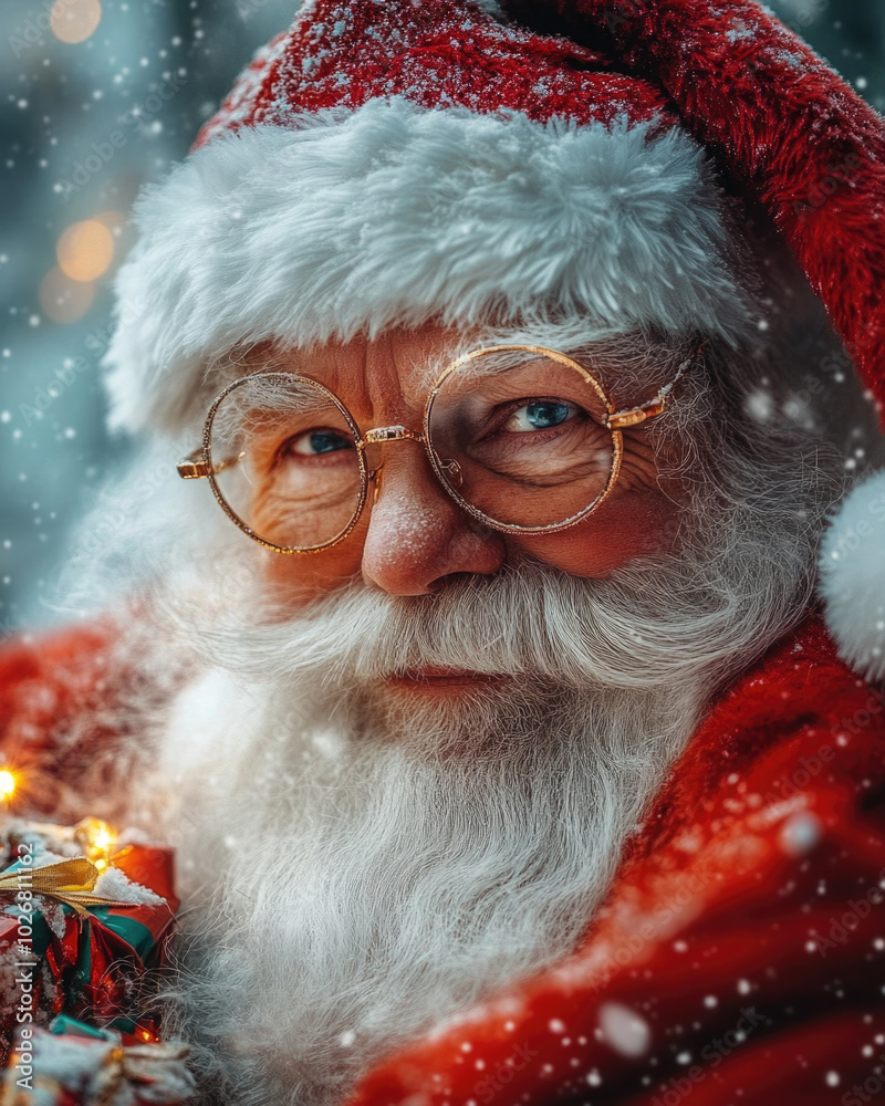 primer plano de Santa Claus o papá Noel, con una sonrisa inteligente, concepto de Navidad y de celebración en los días especiales. primer plano de Santa Claus o papá Noel, con una sonrisa inteligente, concepto de Navidad y de celebración en los días especiales.