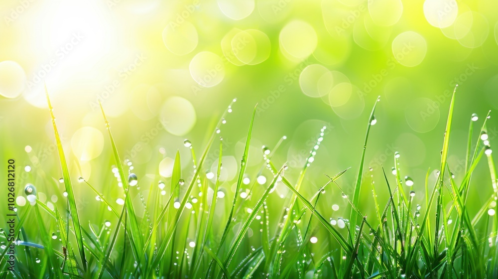 Fresh Green Grass with Dew and Sunlight Background Fresh Green Grass with Dew and Sunlight Background