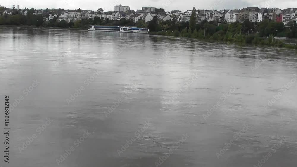passenger ship in the flooded river passenger ship in the flooded river