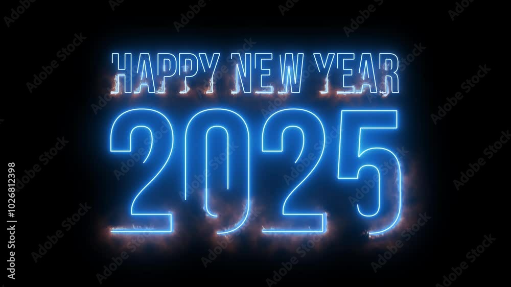 Happy New Year 2025 Text Animation with neon and fire effect , 4k footage video Happy New Year 2025 Text Animation with neon and fire effect , 4k footage video