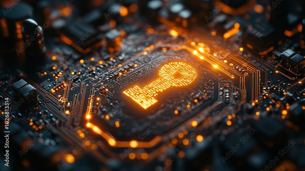 digital key on a circuit board symbolizing secure access and cybersecurity digital key on a circuit board symbolizing secure access and cybersecurity