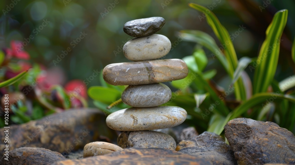 Peaceful Stone Stack in Natural Setting Peaceful Stone Stack in Natural Setting
