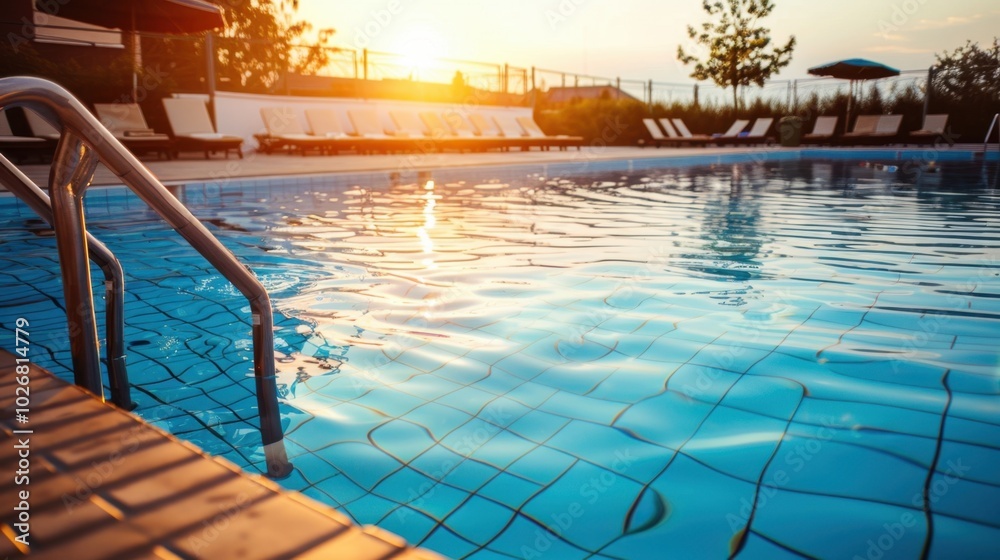 Obraz premium Serene Sunset at Swimming Pool with Clear Water