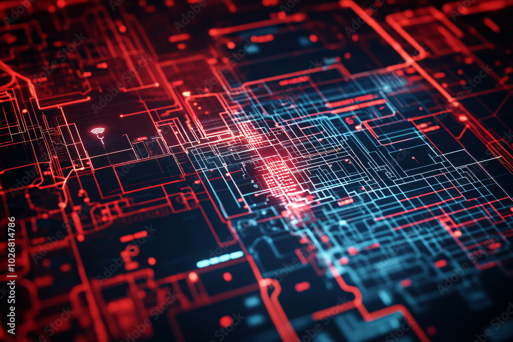 Abstract Digital Circuit Board with Glowing Lines Abstract Digital Circuit Board with Glowing Lines