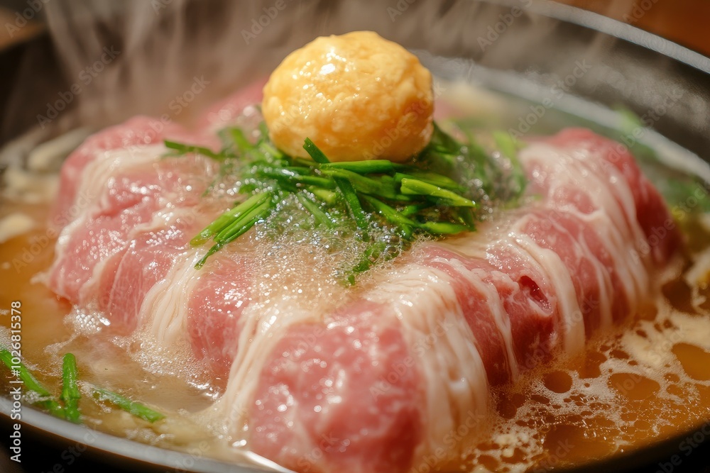fresh shabu meal with pork bacon and cheese ball - generative ai fresh shabu meal with pork bacon and cheese ball - generative ai