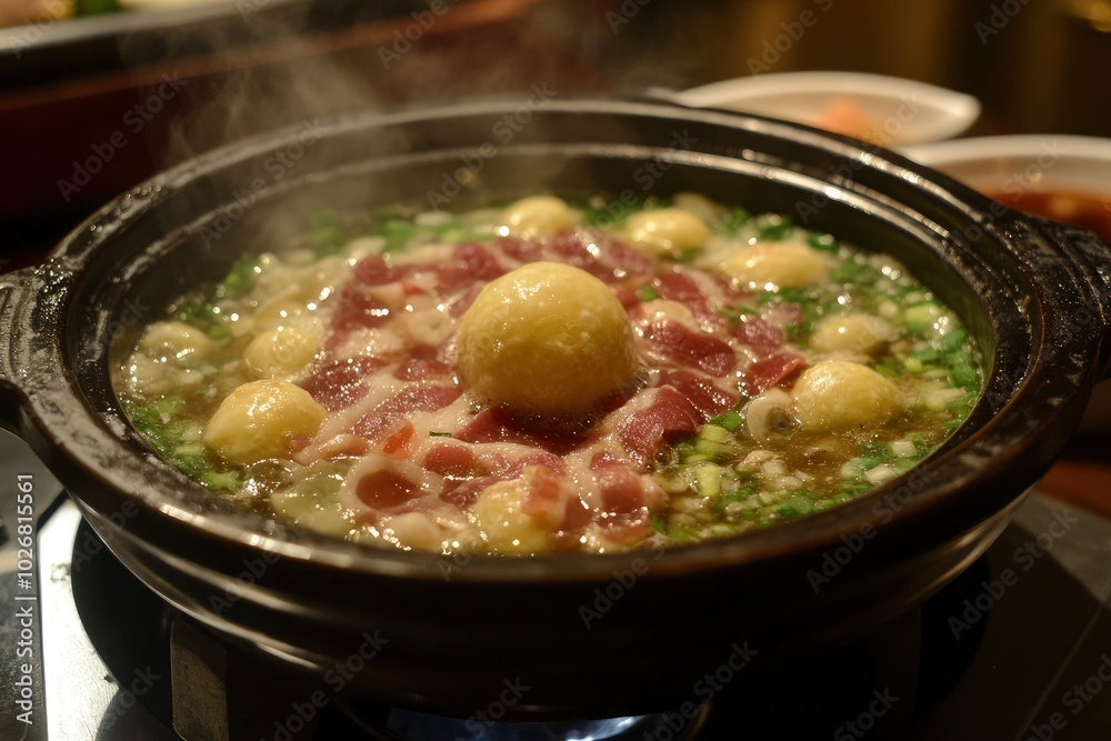 fresh shabu meal with pork bacon and cheese ball - generative ai fresh shabu meal with pork bacon and cheese ball - generative ai