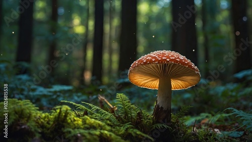 Mushrooms under a mossy tree