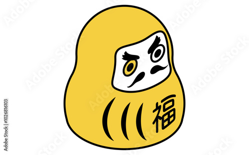 正月の福だるま、アイソメトリックの線画アイコン