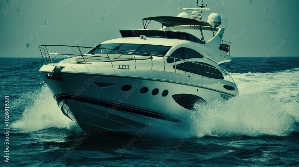 Fototapeta premium A White Luxury Yacht Cutting Through Turquoise Waters
