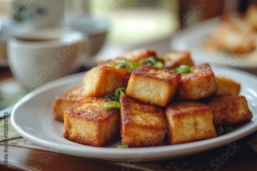 fried tofu dish on the table background - generative ai