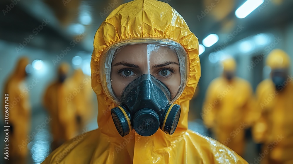 workers in protective suits cleaning a flooded room representing water damage repair workers in protective suits cleaning a flooded room representing water damage repair