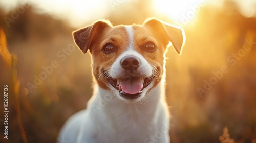 Happy Dog Enjoying a Sunset in the Field