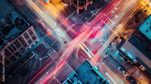 Urban Intersection with Light Trails at Night