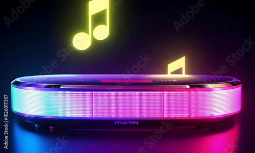 motown soundbars glowing brightly, rising and falling in sync with vibrant, soulful music notes. photo