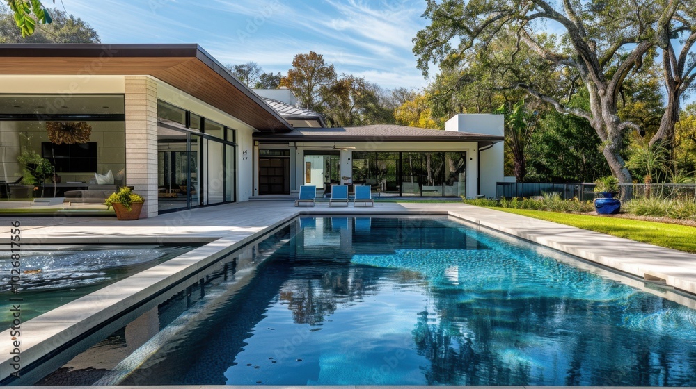 Fototapeta premium Modern Luxury Pool Home with Scenic View