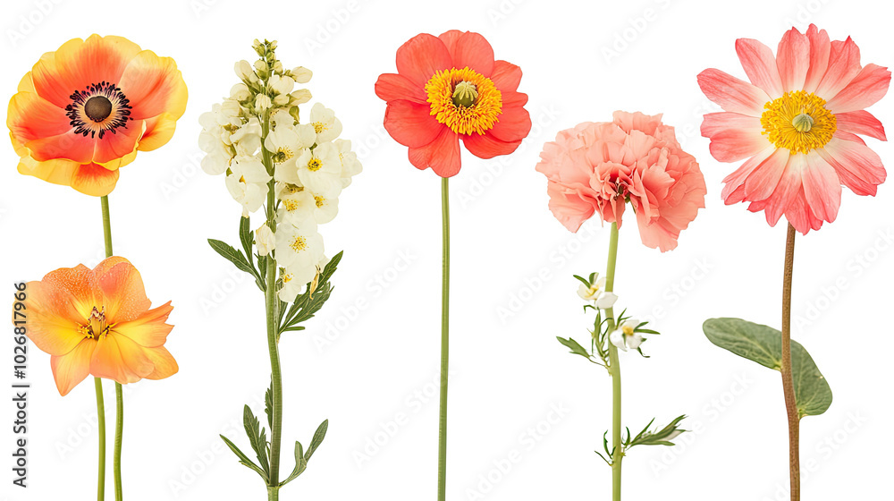 Obraz premium Vibrant Blooming Flower Varieties Arranged in a Colorful Display Generative AI