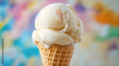 Creamy Vanilla Ice Cream in Waffle Cone