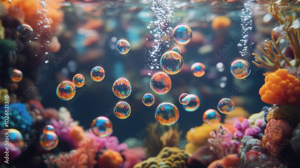 Bubbles Floating in a Vibrant Underwater Scene Bubbles Floating in a Vibrant Underwater Scene