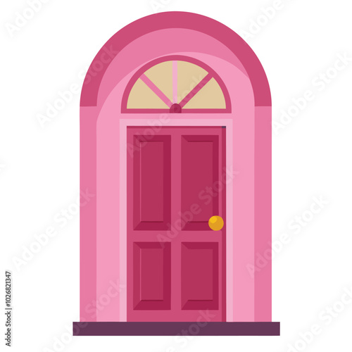 Pink color front door vector illustration isolated on a white background