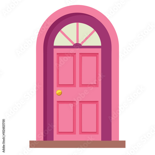 Pink color front door vector illustration isolated on a white background