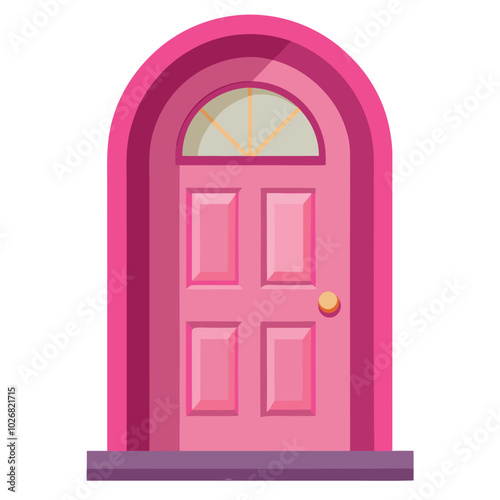 Pink color front door vector illustration isolated on a white background