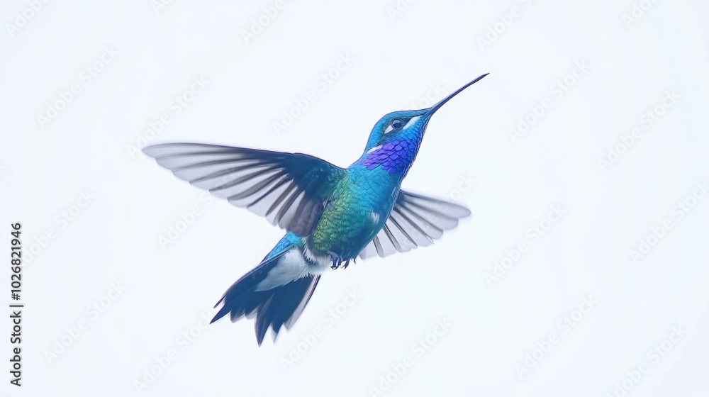 a humming bird in mid flight wings blurred with motion