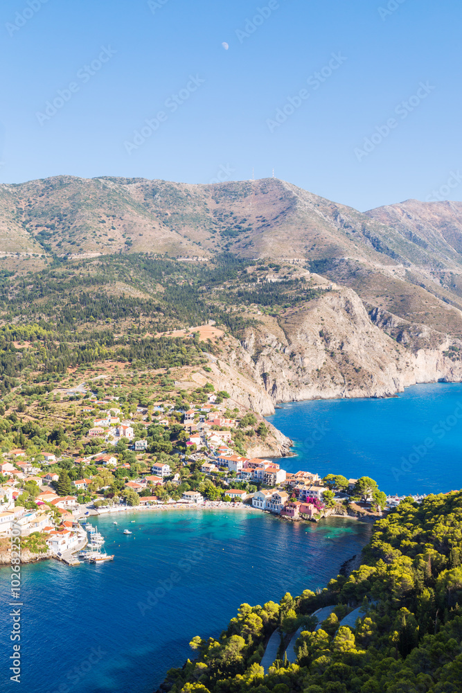 Town of Assos with colorful houses on the mediterranean sea, Greece