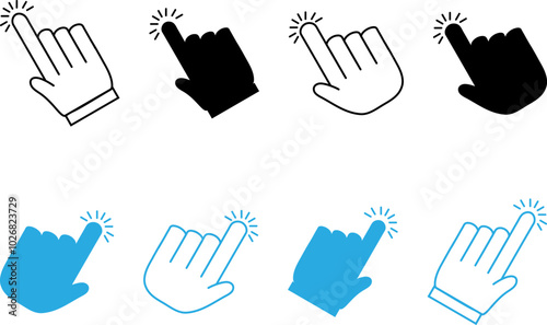 Hand click cursor icon set. Hand click, hand cursor, pointer vector illustration.