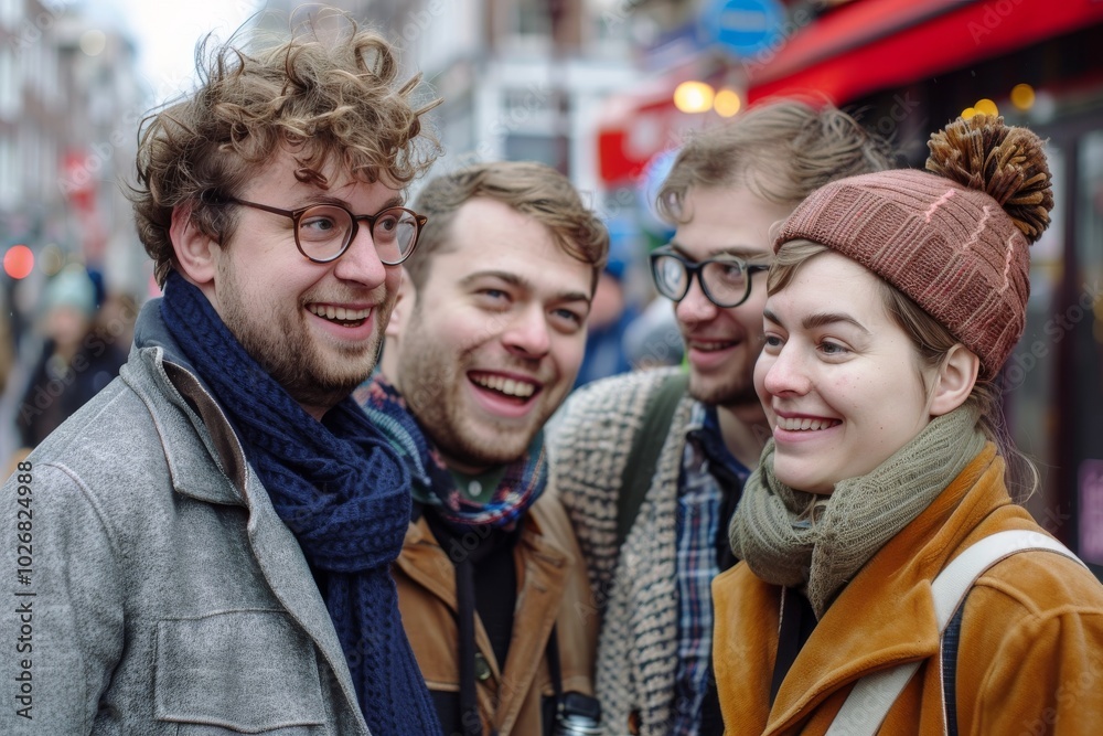 Group of friends having fun on the street. Group of friends having fun on the street.