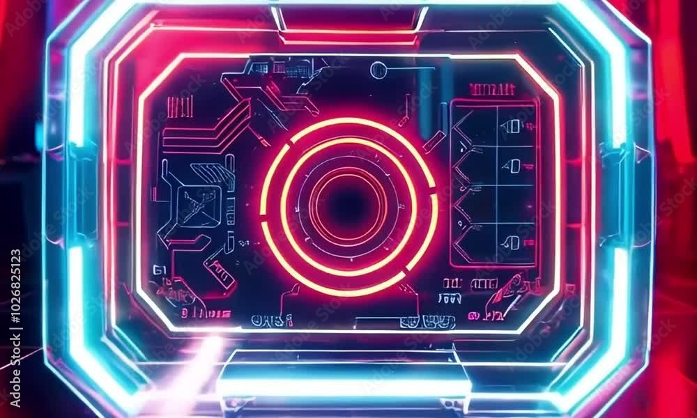 Futuristic Glass Panel with Glowing Red and Blue Lights Futuristic Glass Panel with Glowing Red and Blue Lights