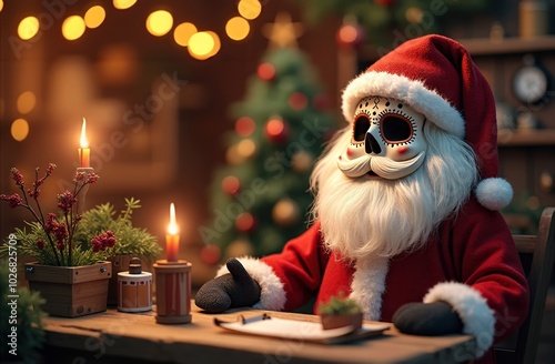 Santa Claus with sugar skull mask